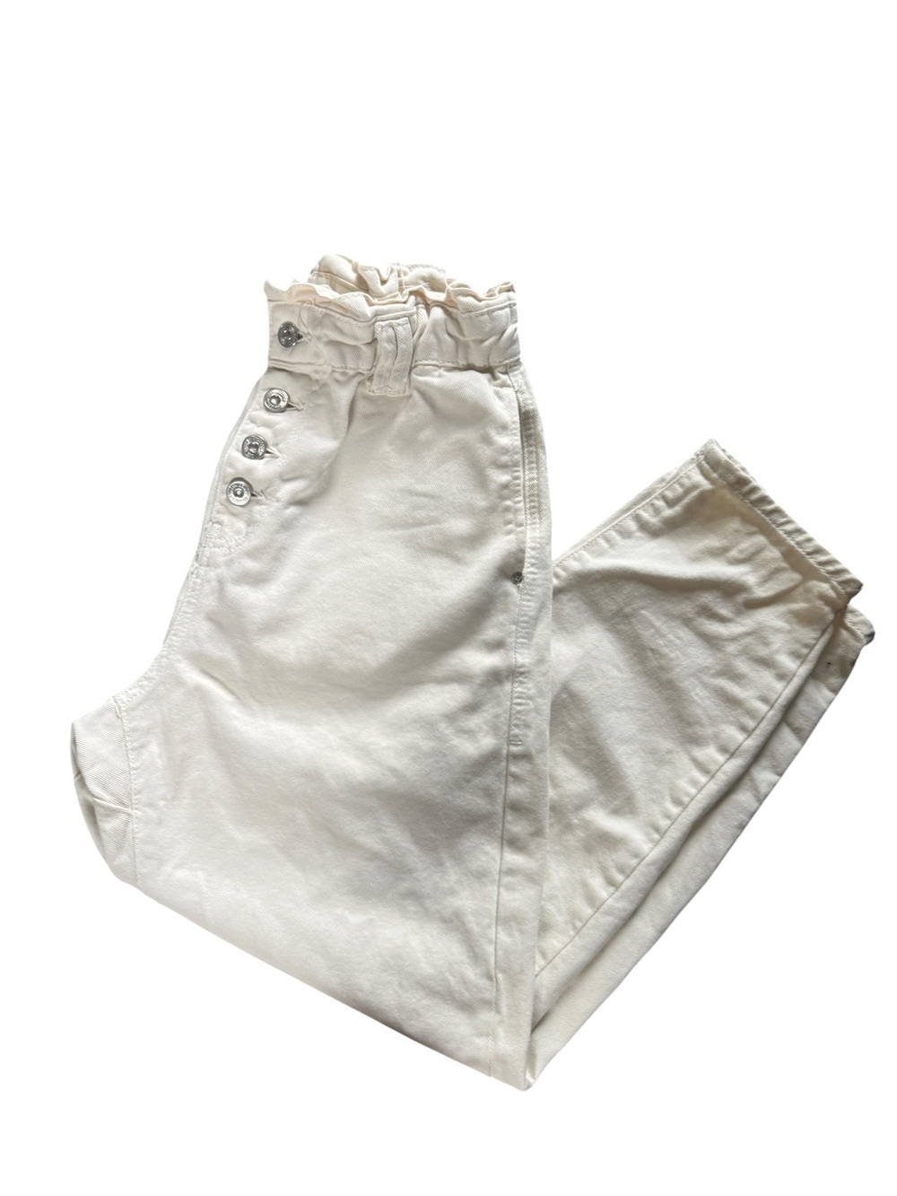 Zara High-Rise Button-Front Paperbag Waist Pants - Cream, Sz 4 - Picture 3 of 9